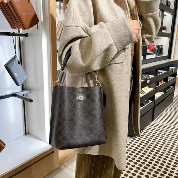 Coach CA582 Mollie Bucket Bag 22 In Signature Canvas In Gold/Brown Black - Picture 1 of 6